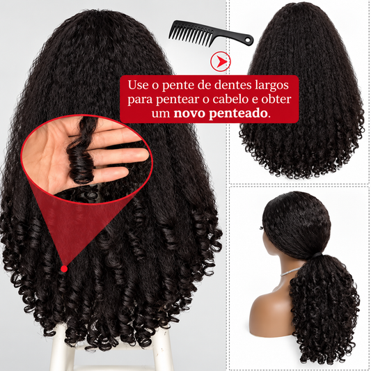 Peruca Afro Kinky Straight V-Part Wig – Cabelo Sintético de Alta Temperatura
