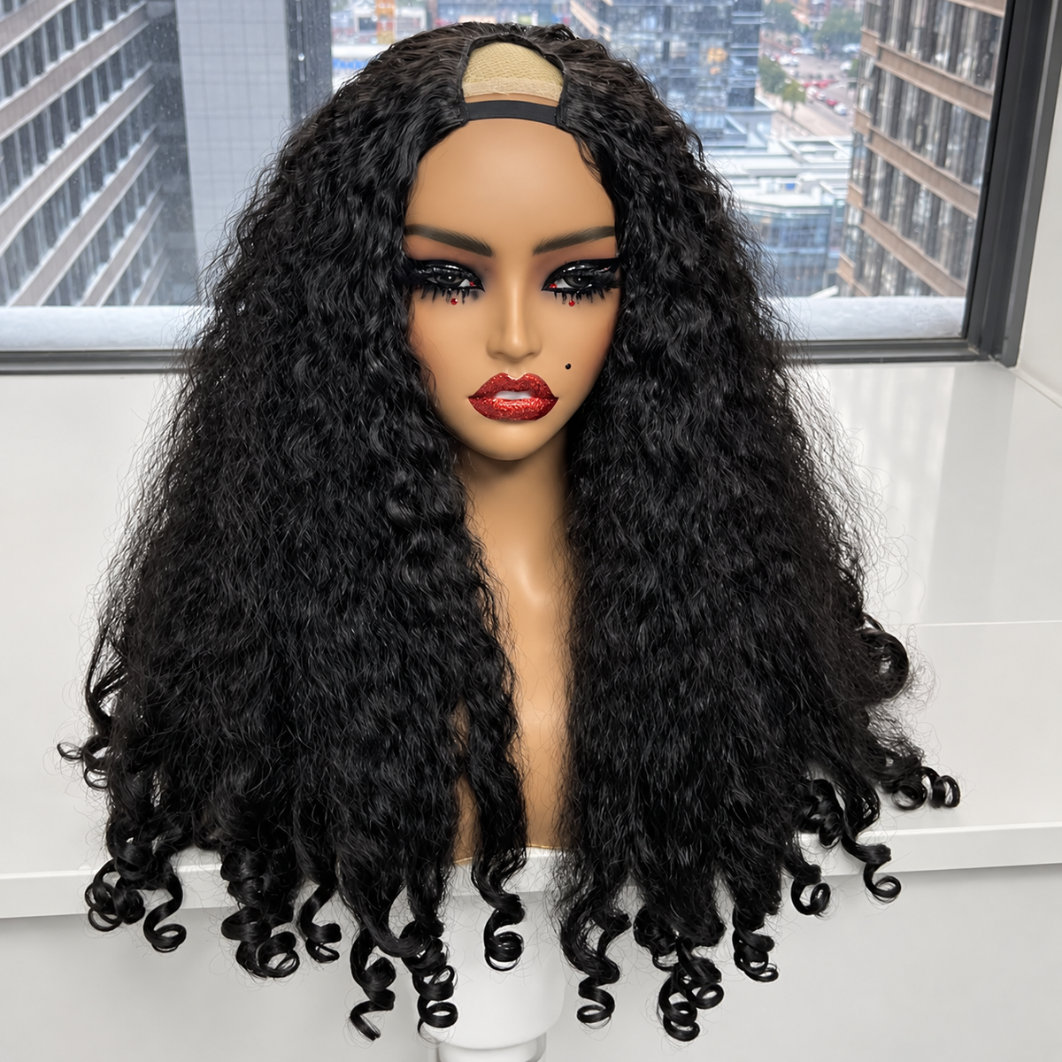 Peruca Afro Kinky Straight V-Part Wig – Cabelo Sintético de Alta Temperatura