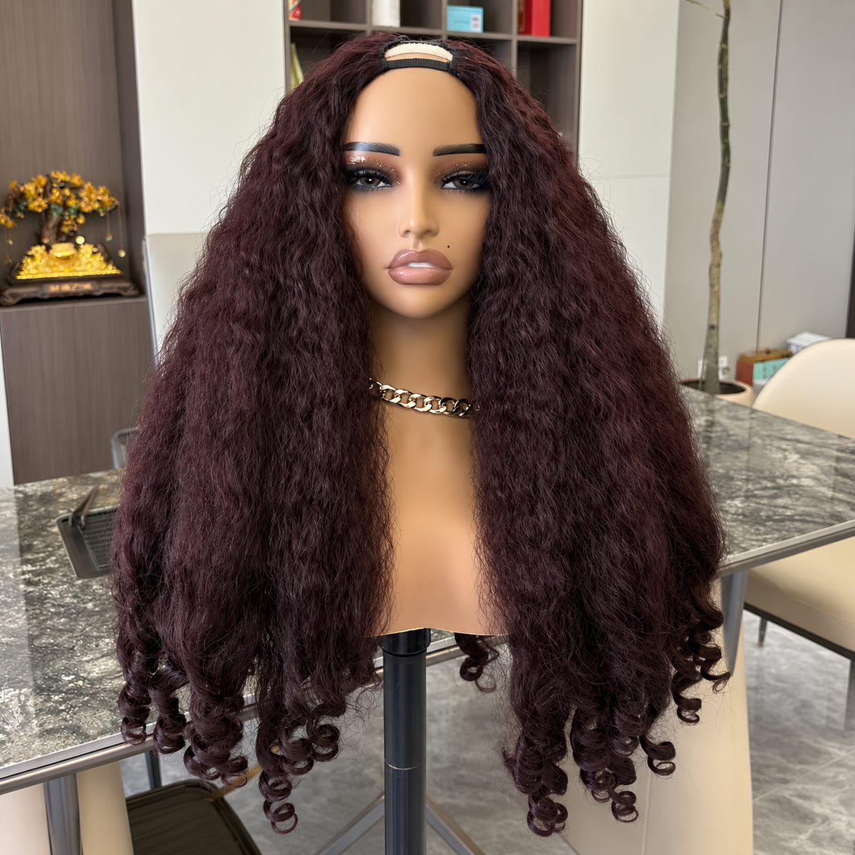 Peruca Afro Kinky Straight V-Part Wig – Cabelo Sintético de Alta Temperatura