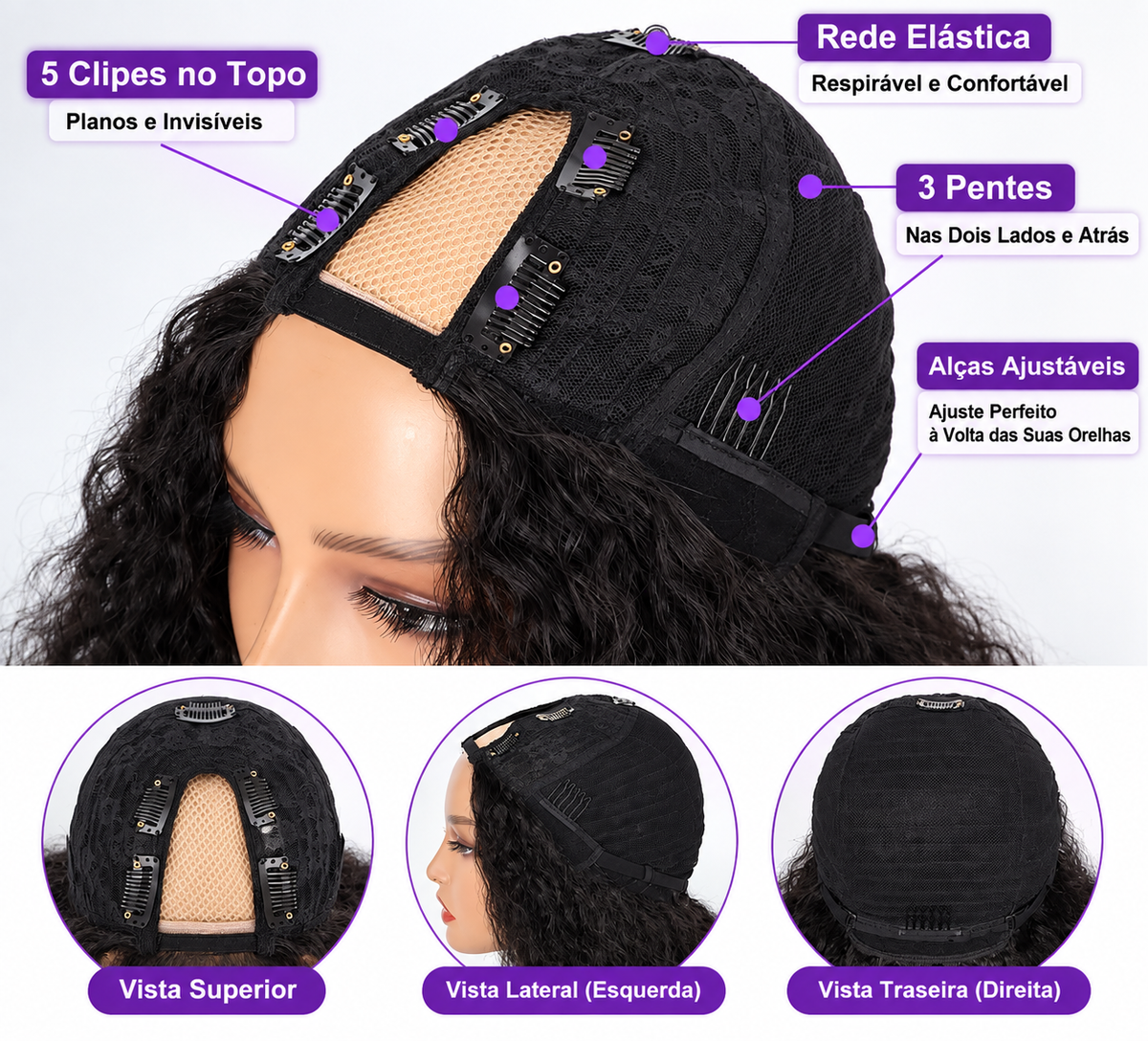 Peruca Afro Kinky Straight V-Part Wig – Cabelo Sintético de Alta Temperatura